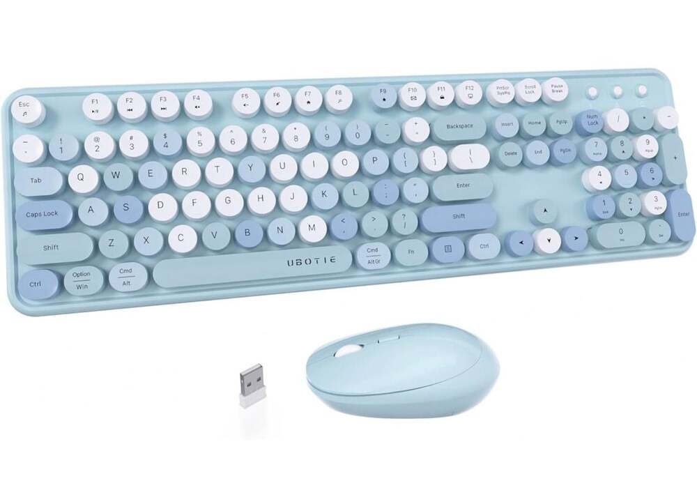 UBOTIE Colorful Wireless Retro Typewriter Keyboard and Mouse Combo - Blue Gradat